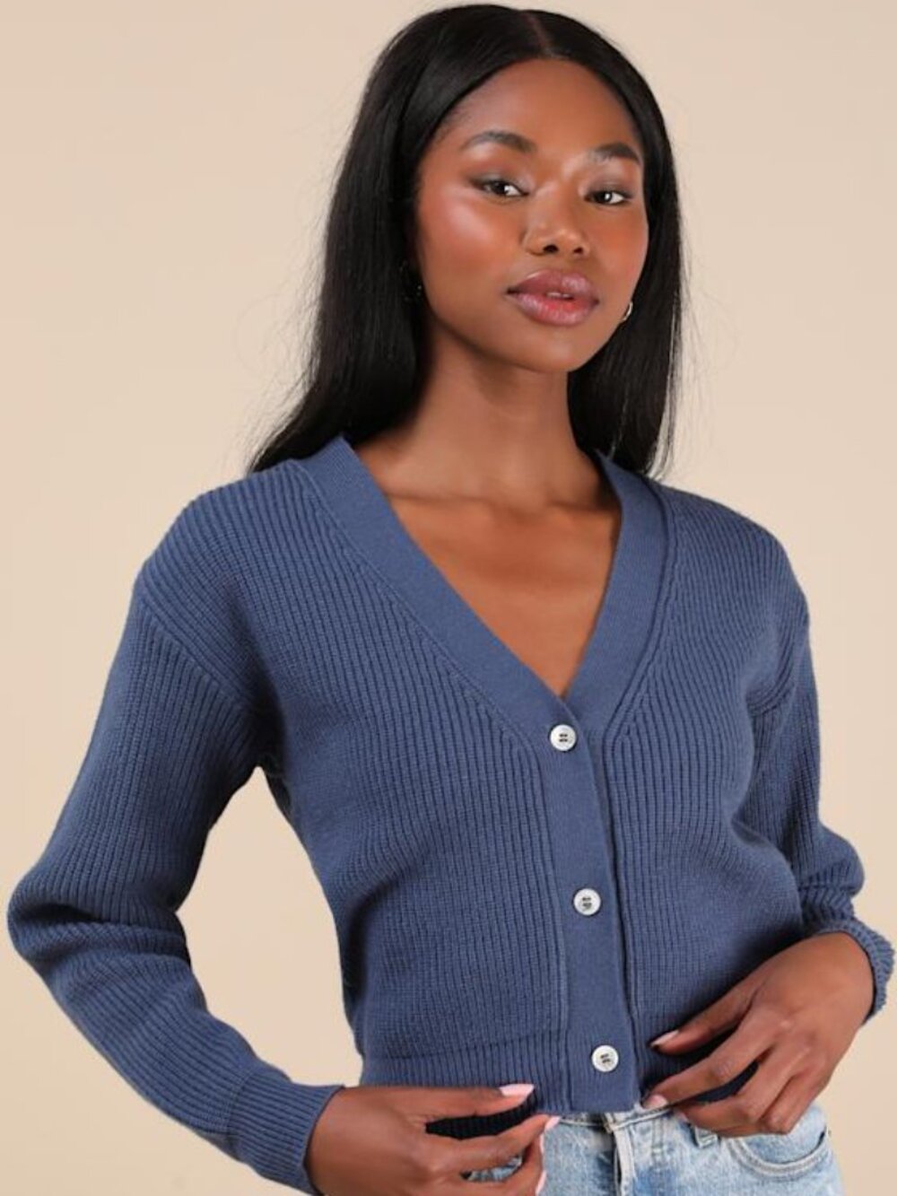 Lulus Toasty Babe Dark Blue Knit Button-up Cropped Cardigan - Size XXS